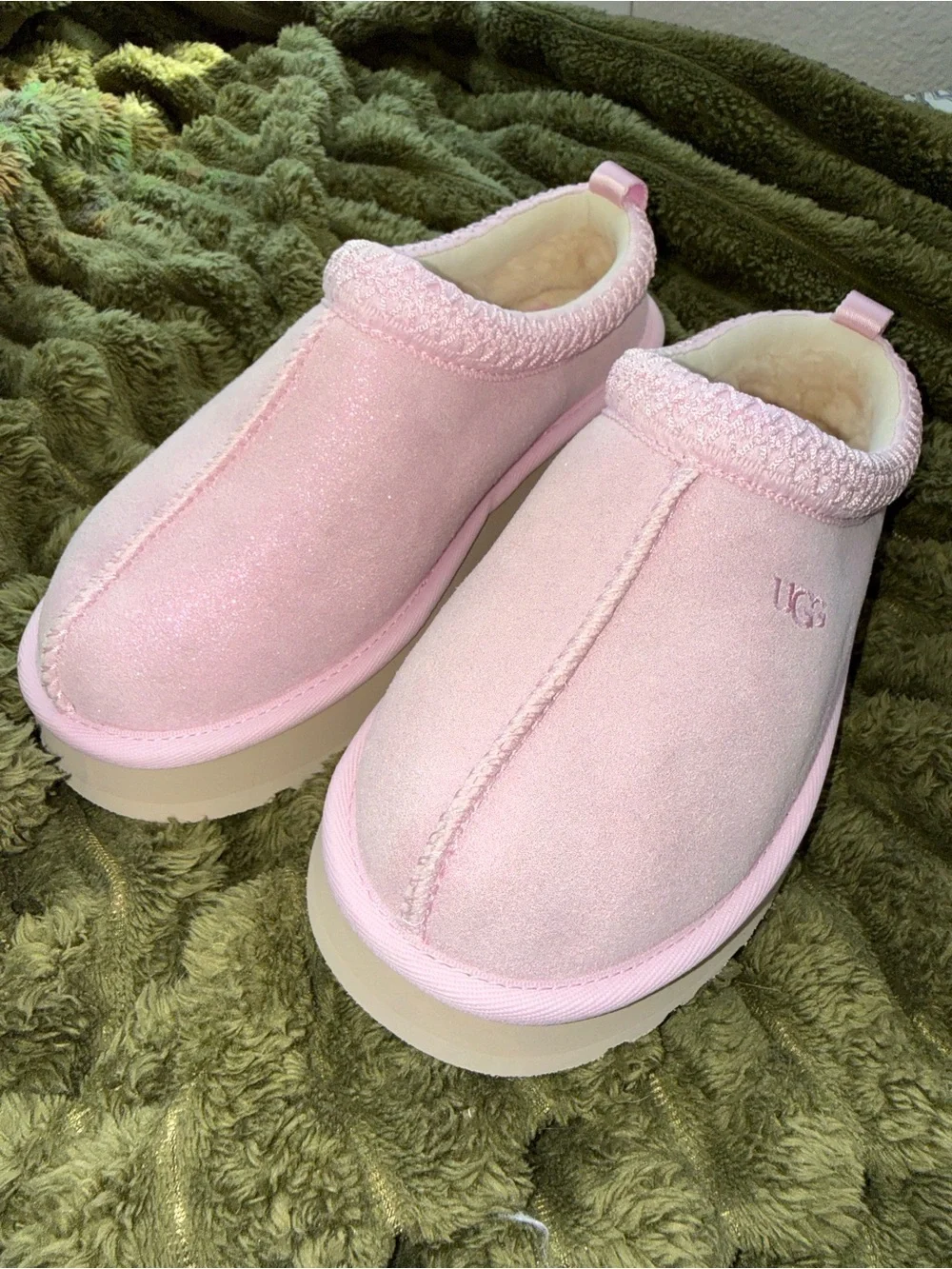 UGG Tazz Dazzle Kids Glitter Slippers - Pink - Size Kid 3